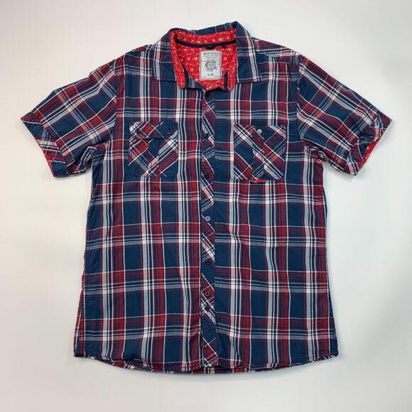 Buffalo David Bitton Shirt Mens L Large Navy Red Plaid Cotton Button Up *READ - Picture 2 of 14